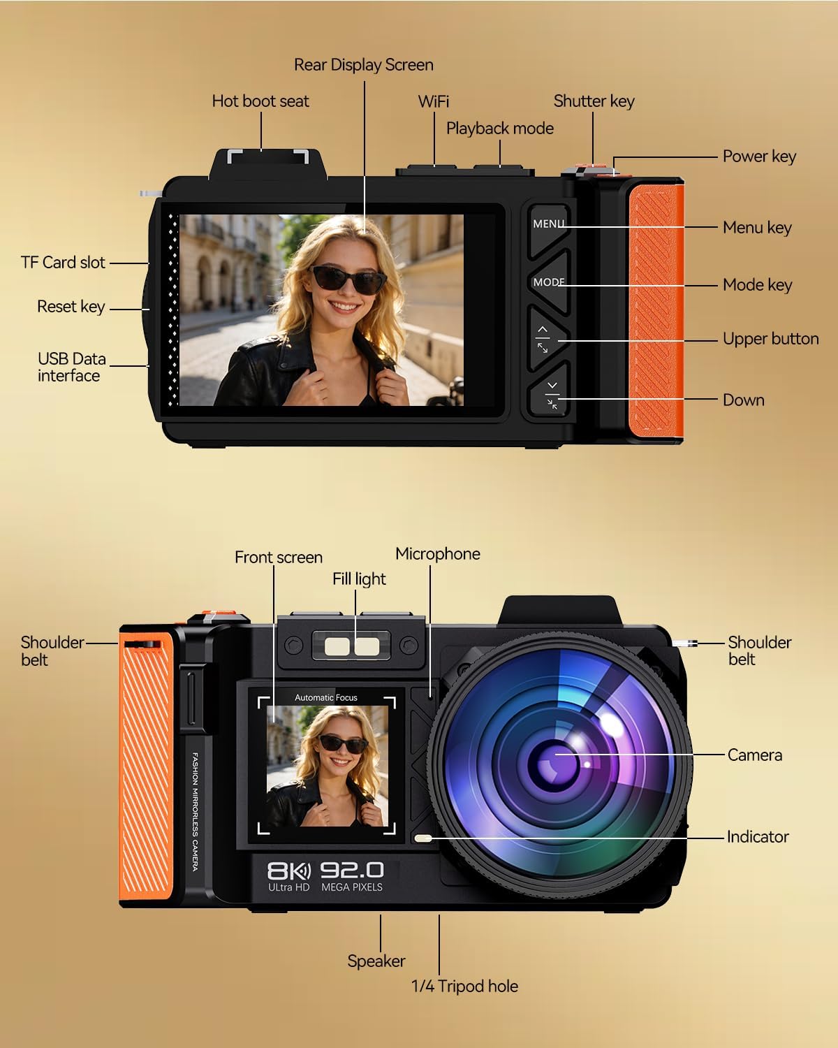 Cámara digital 8K para fotografía, cámara de vlogging WiFi de 92MP...