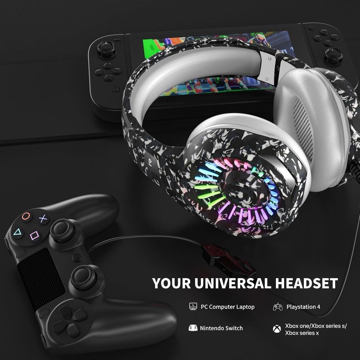 ZIUMIER Auriculares con cable para juegos de camuflaje para PC, PS5...
