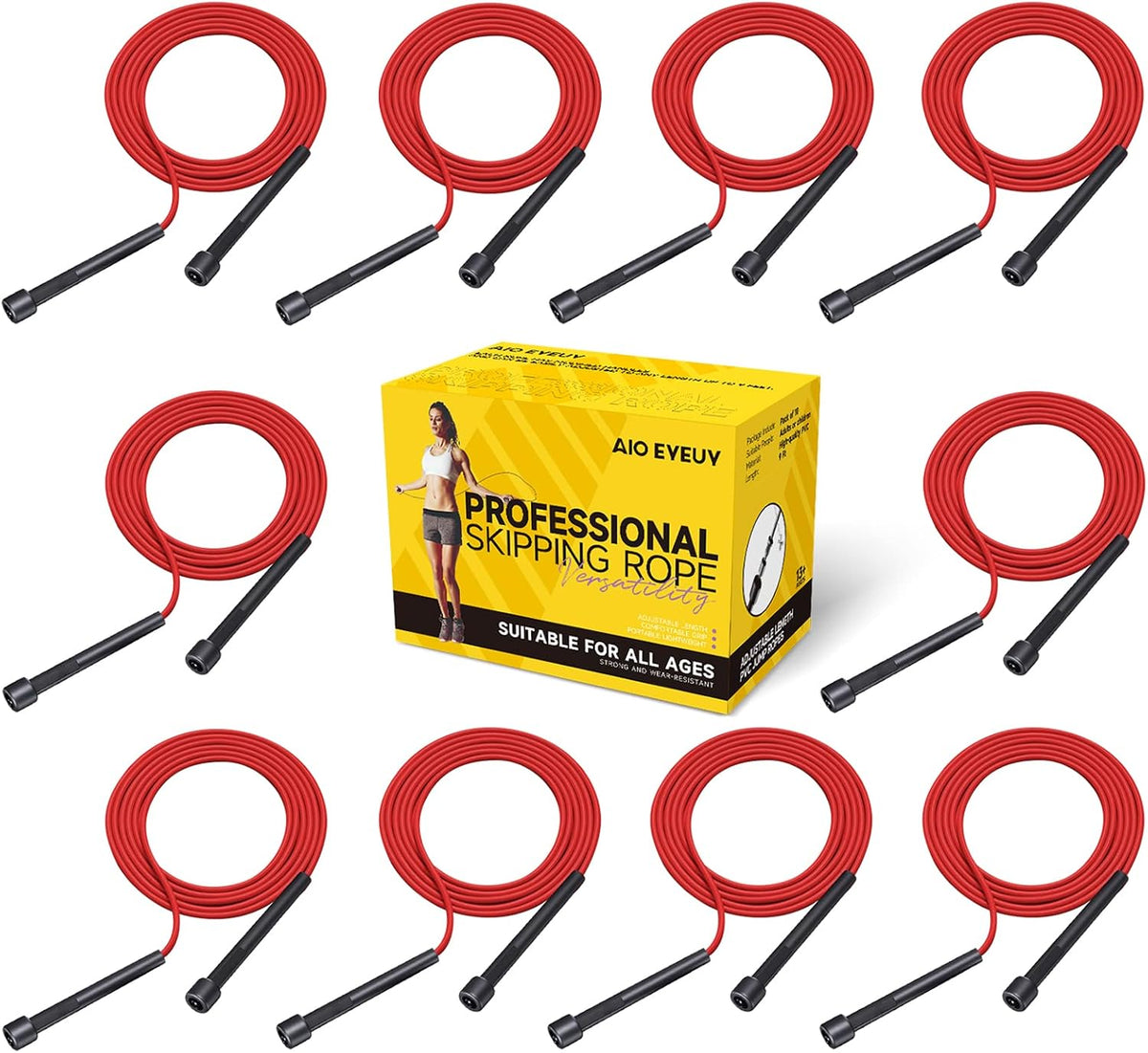 AIO EYEUY Paquete de 10 cuerdas de saltar ajustables para fitness y...