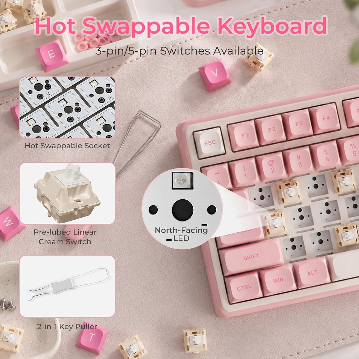 RK ROYAL KLUDGE R98 Pro Teclado mecánico con cable, 96% cremoso tec...