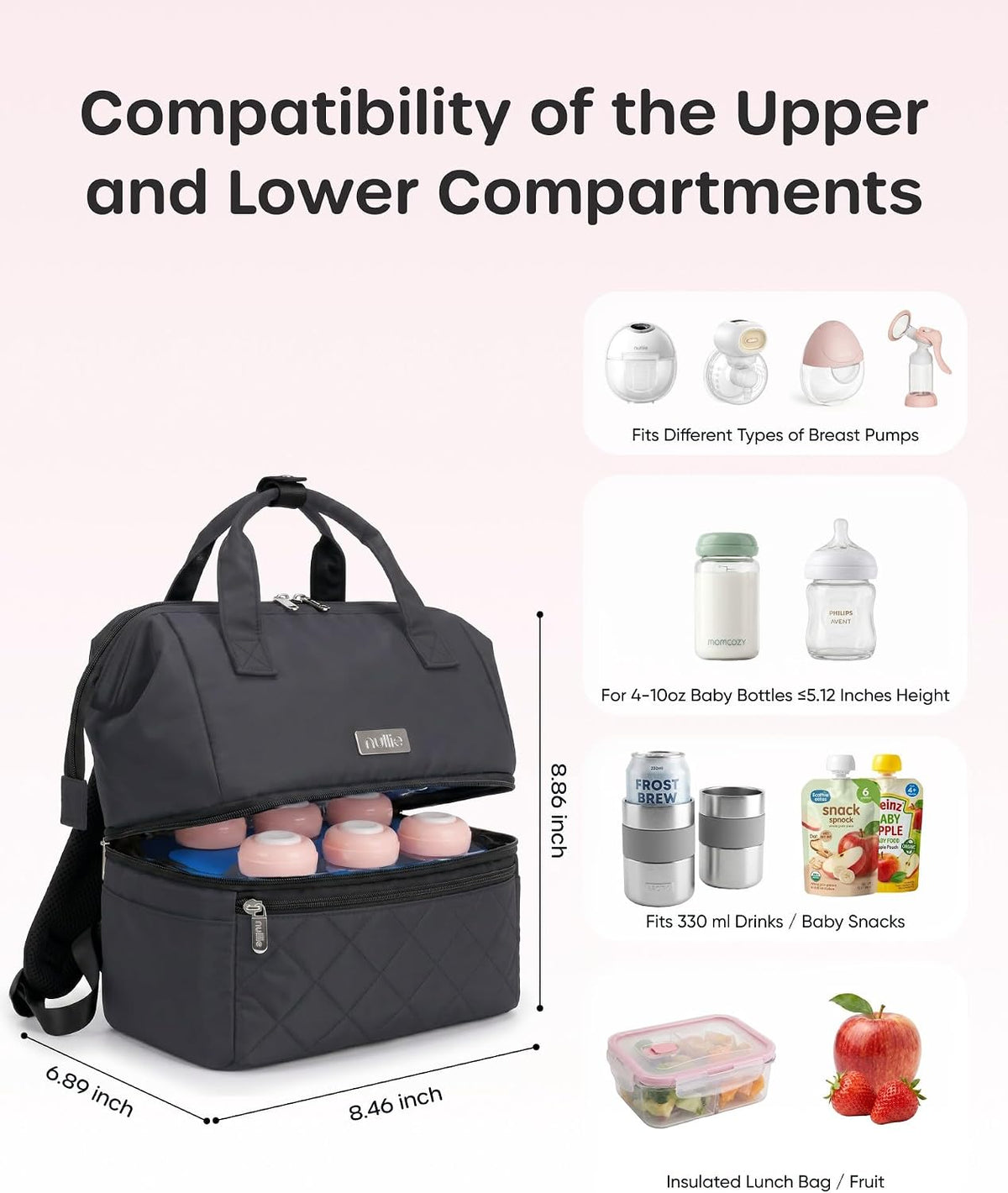 Nuliie Bolsa portátil para extractor de leche con compartimento | E...
