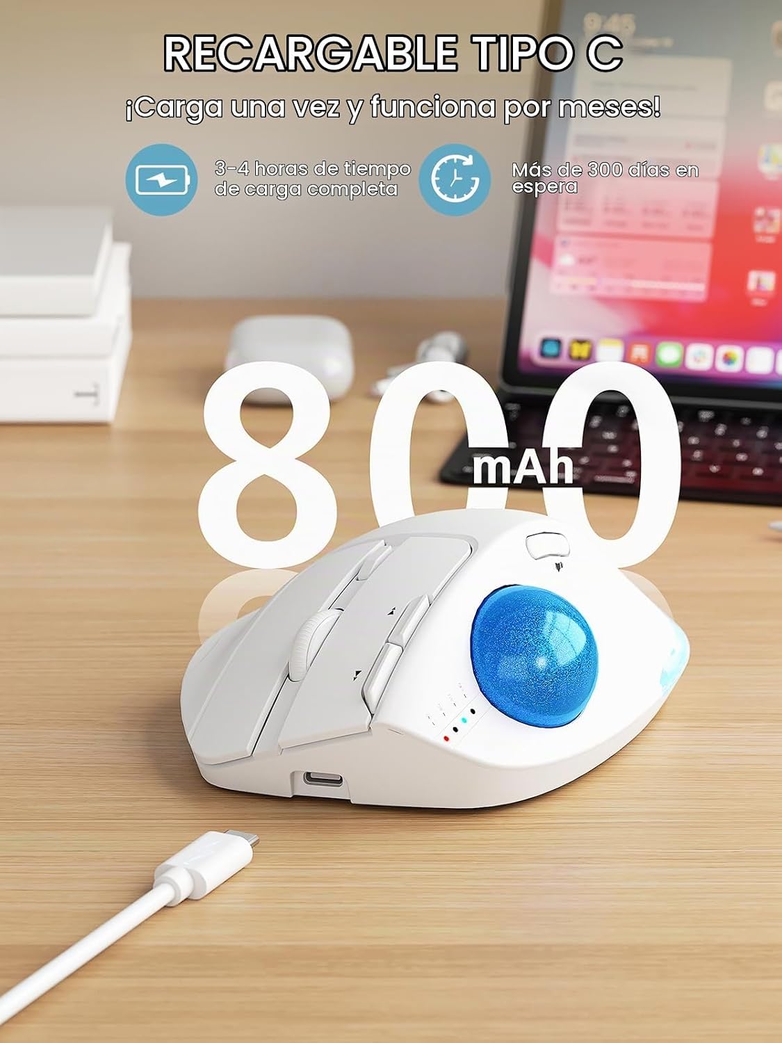 Ratón de Trackball inalámbrico, ángulo ajustable recargable | Ratón...
