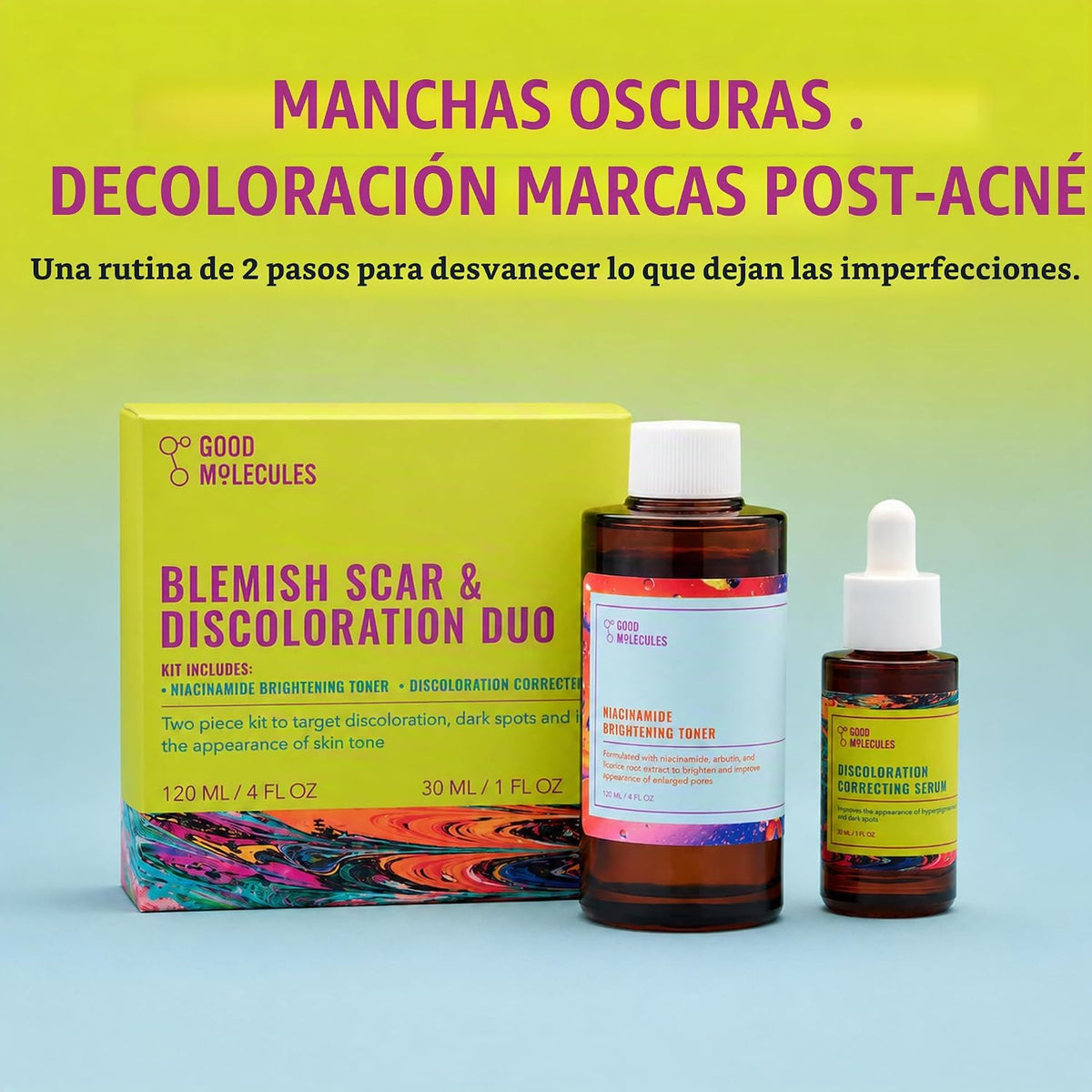 Good Molecules Dúo post-imperfección y decoloración, suero + tóner...