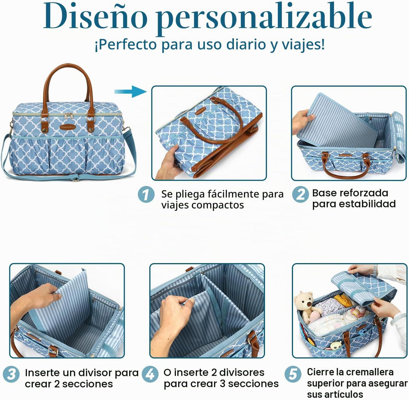 DOKUS &amp; CO Luxe - Bolso para pañales extragrande plegable para...