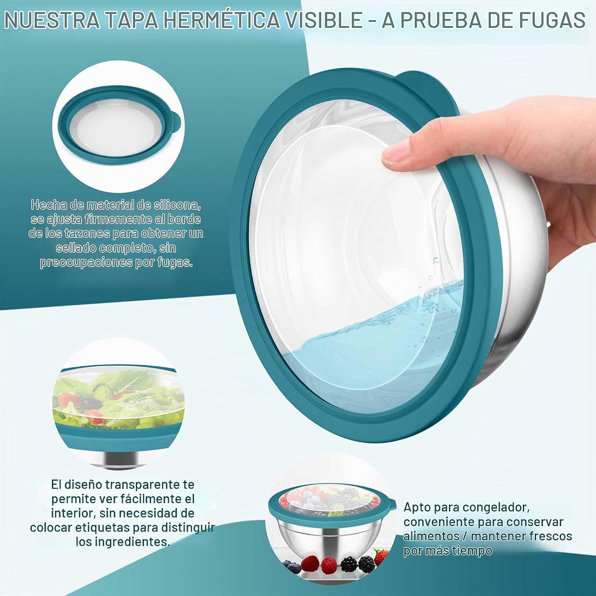 TeamFar - Juego de 5 tazones para mezclar con tapas, de acero inoxi...