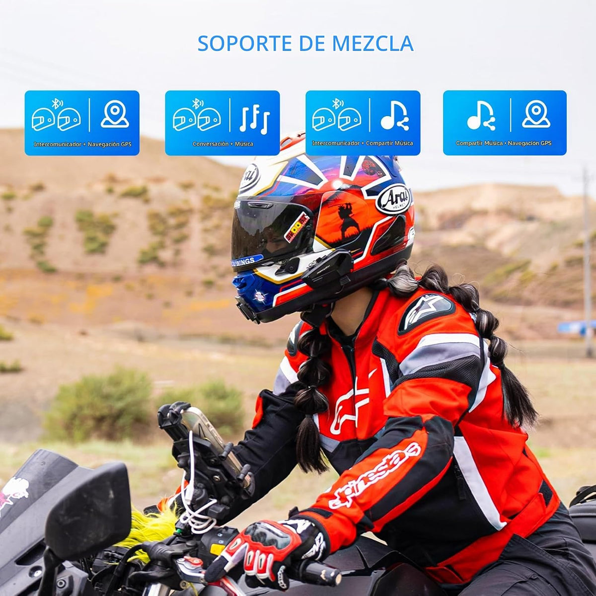 FreedConn FX Plus Casco Bluetooth para Motocicleta con Auriculares,...