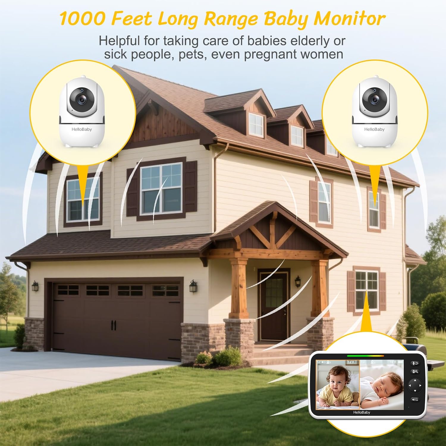 HelloBaby Monitor de bebé con 2 cámaras, pantalla dividida de 6 pul...