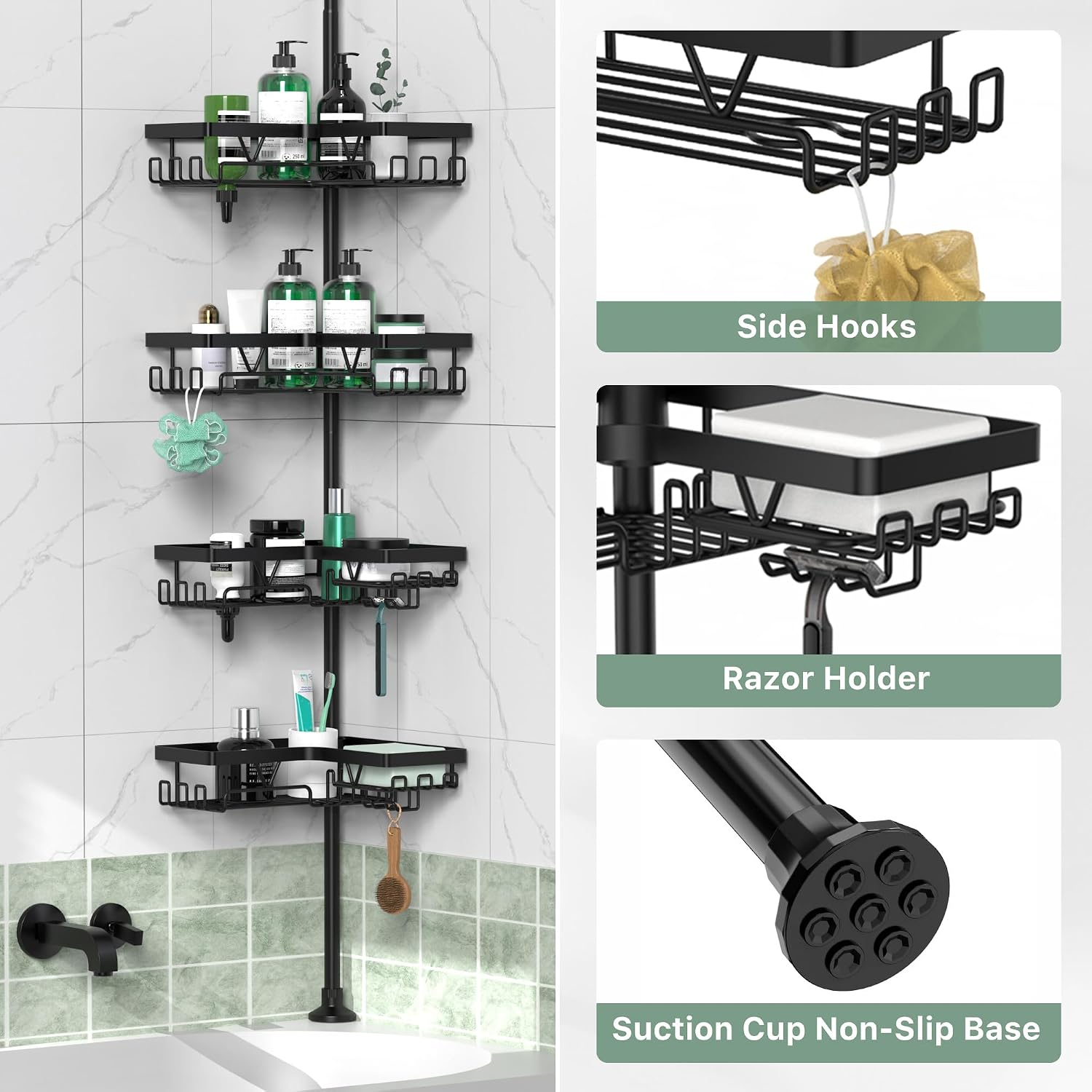 DAOYA Corner Shower Caddy Tension Pole - Organizador de ducha de 4...