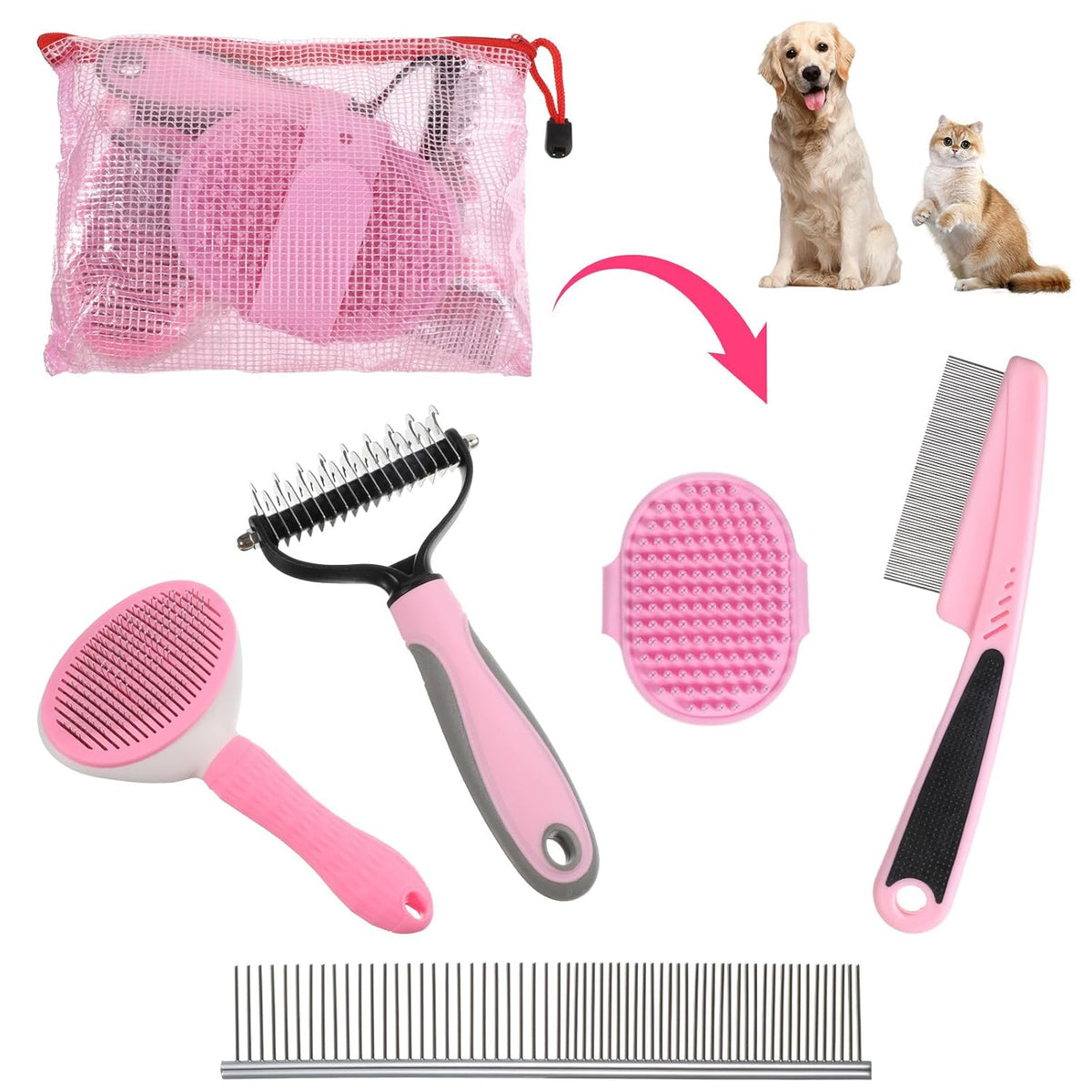 Juego de 6 piezas de aseo para perros, kit de aseo para mascotas, c...