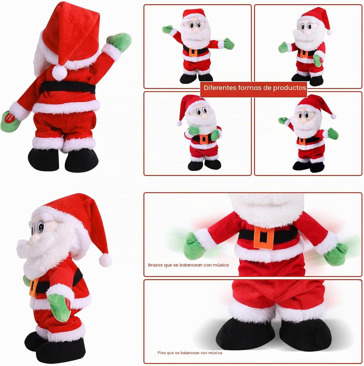 Gfilay Juguete de peluche animado de Papá Noel que camina | Decorac...