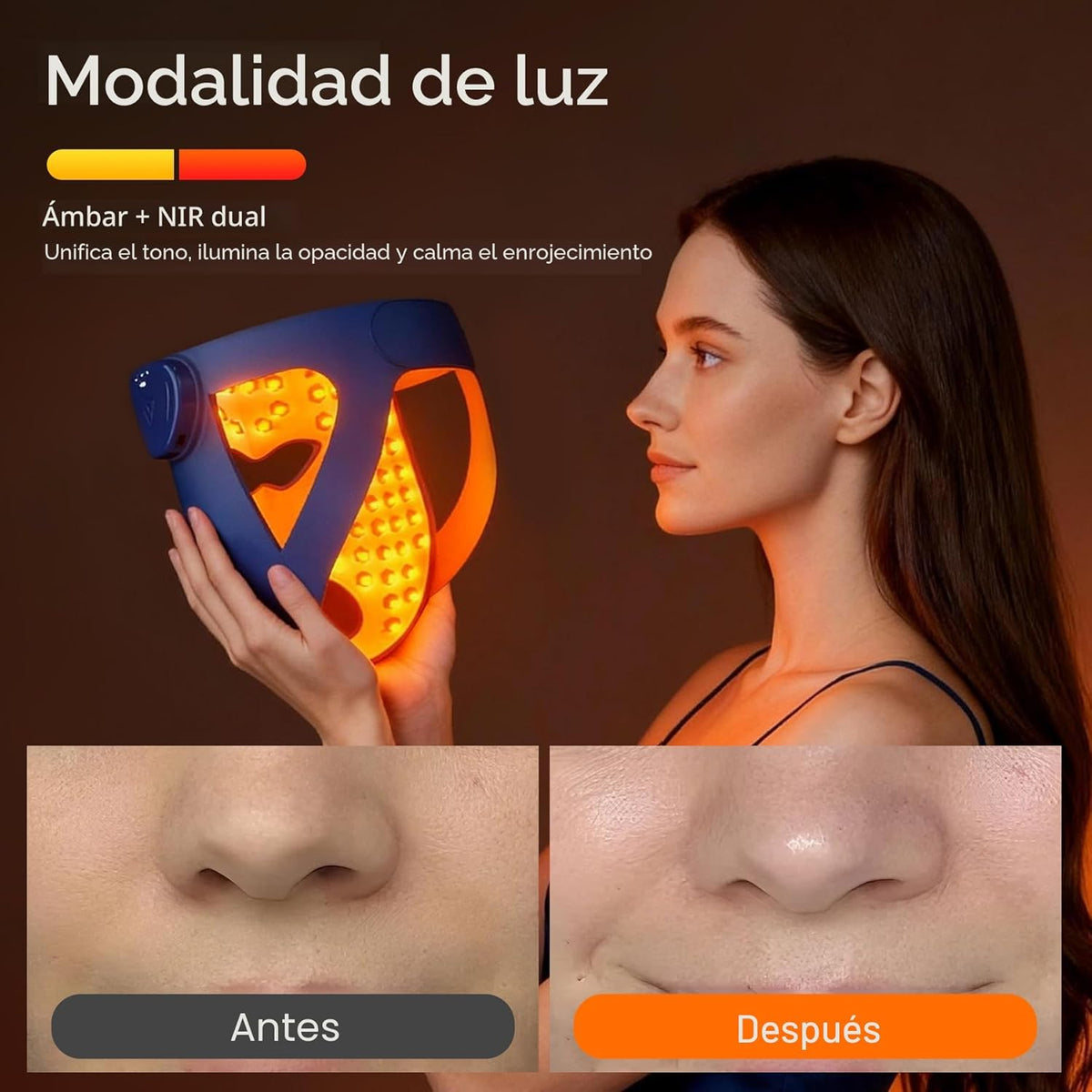 INIA Máscara inalámbrica de terapia de luz roja GLOW 4D para cara,...