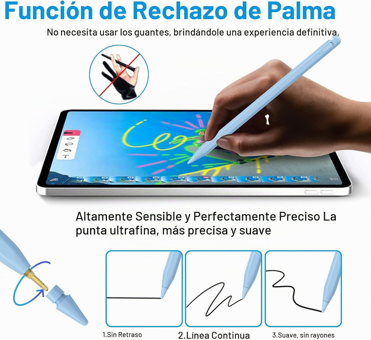 Lápiz capacitivo para iPad 2018-2025 con rechazo de palma, lápiz Ap...