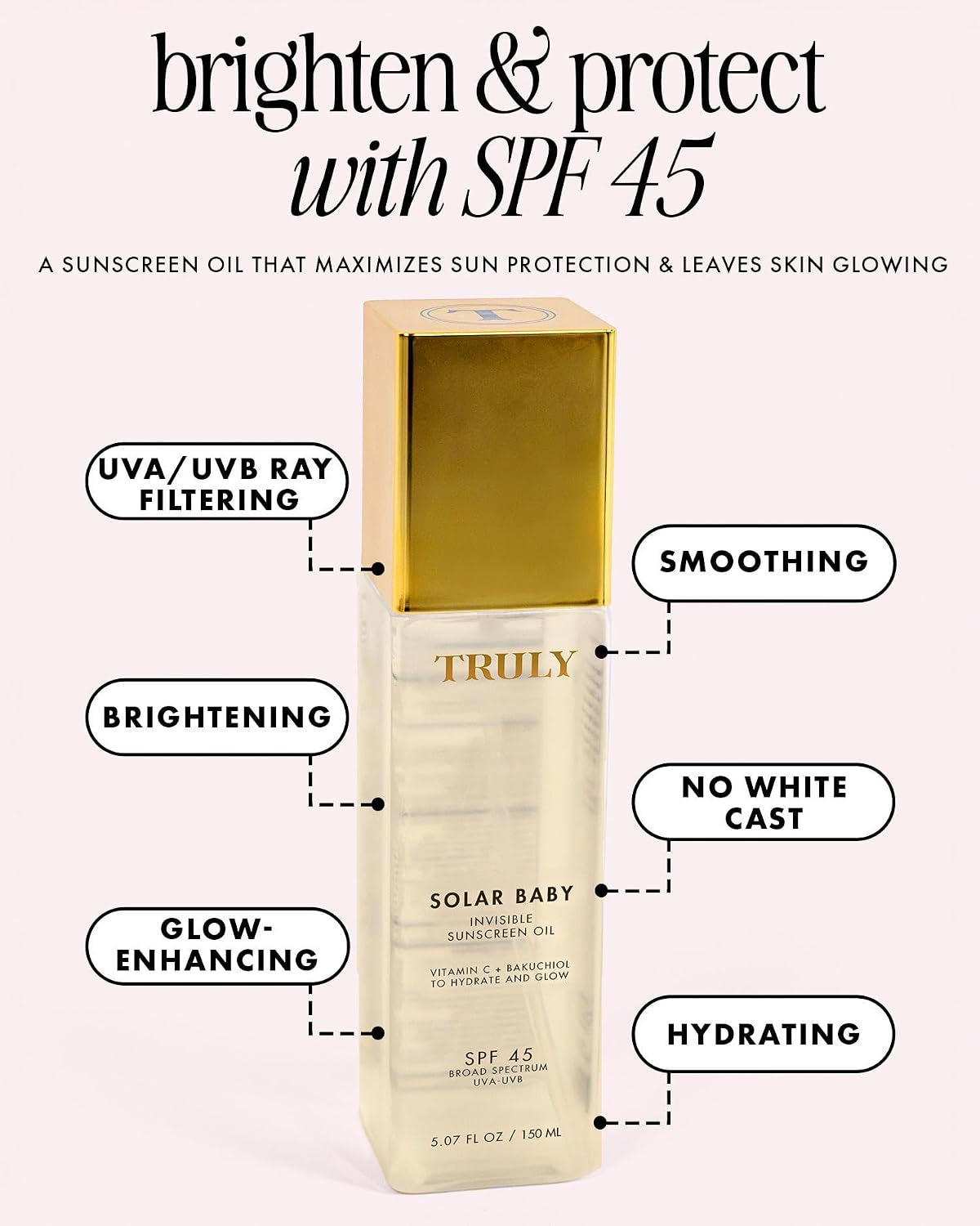 Truly Beauty Solar Baby SPF 45 Aceite de protección solar invisible...