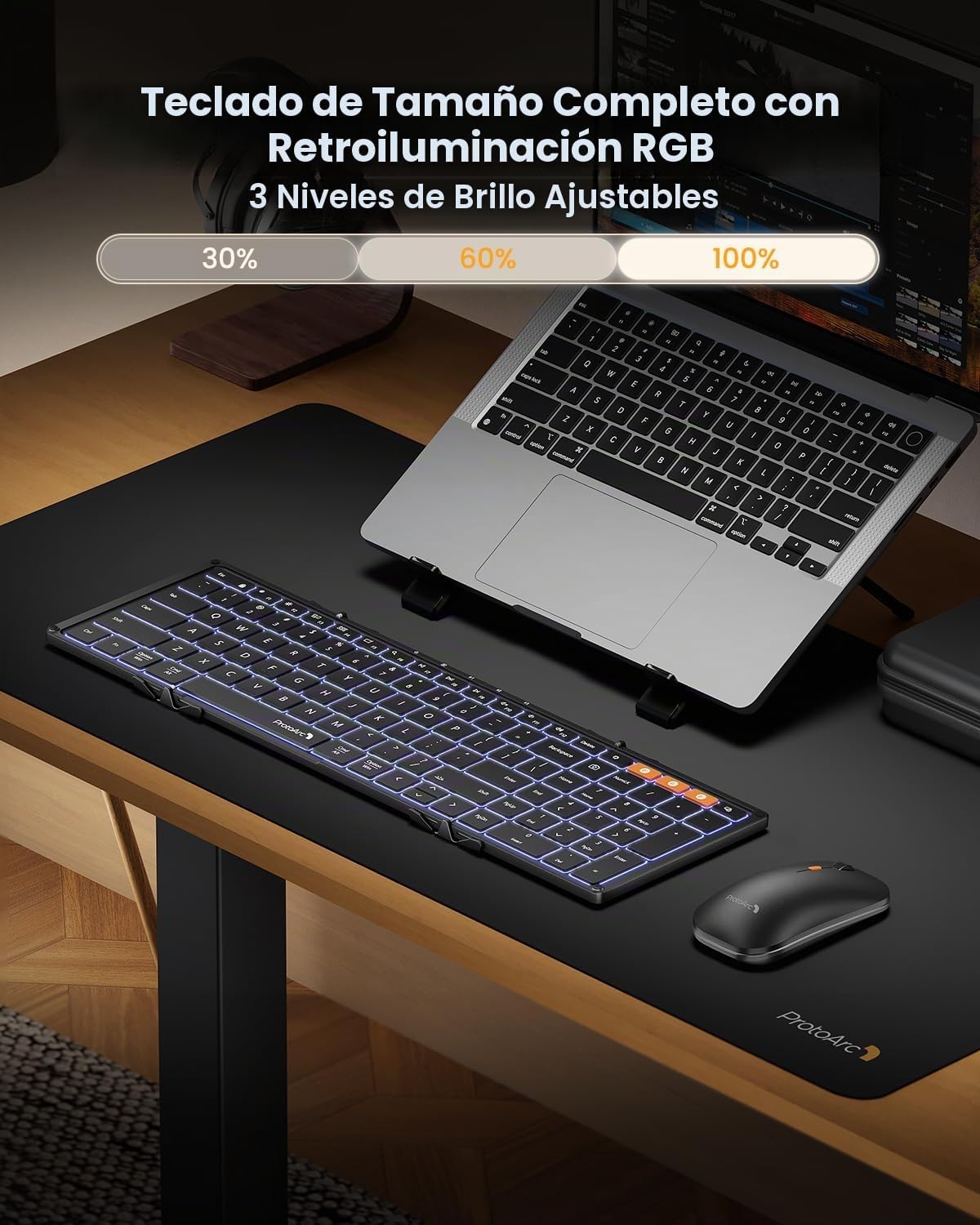 ProtoArc XKM01 Pro - Teclado y mouse plegables retroiluminados, tam...