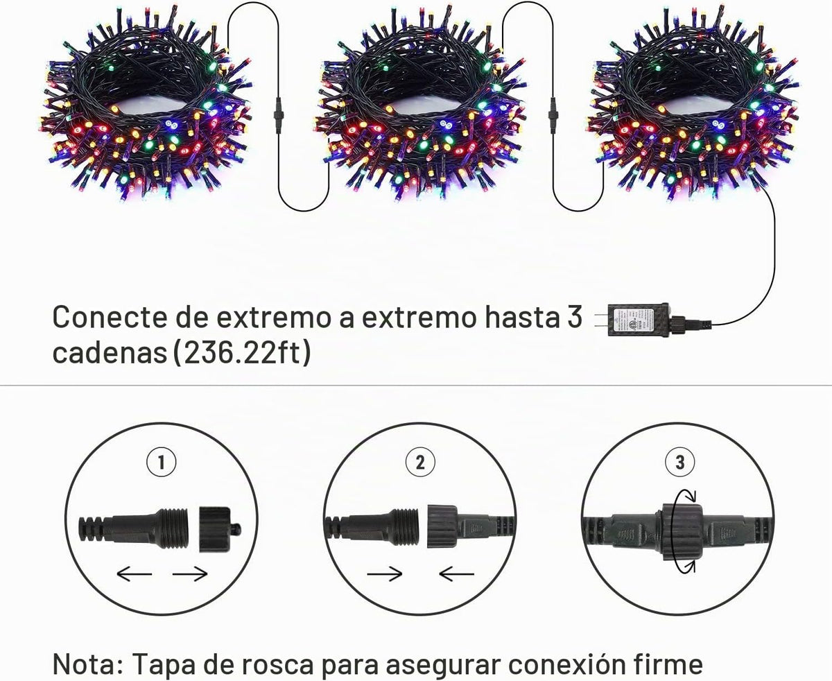 Luces navideñas al aire libre coloreadas Brizled, luces del árbol d...