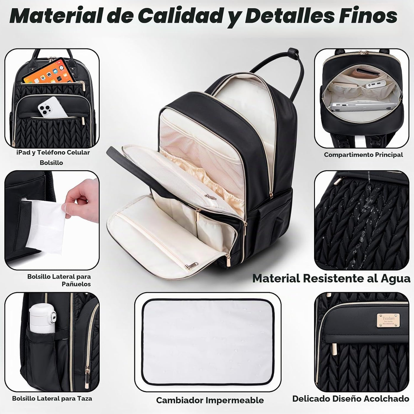 Mochila de pañales Tealari, elegante mochila para pañales de bebé,...