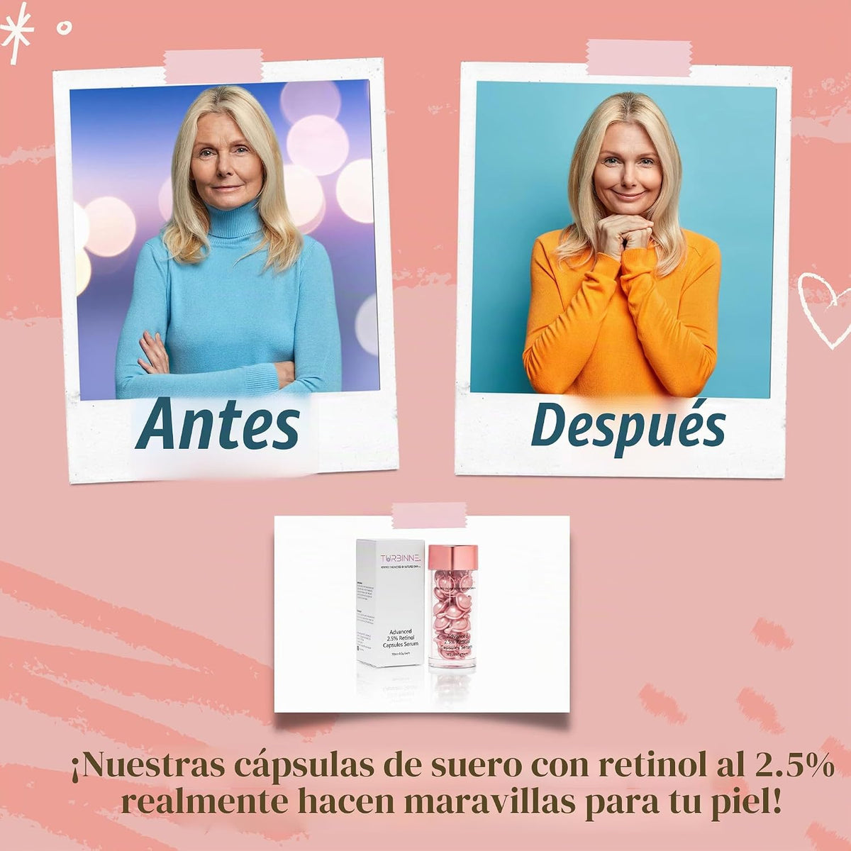 TURBINNE Cápsulas de suero de retinol puro al 2.5%. Luce 5 años más...