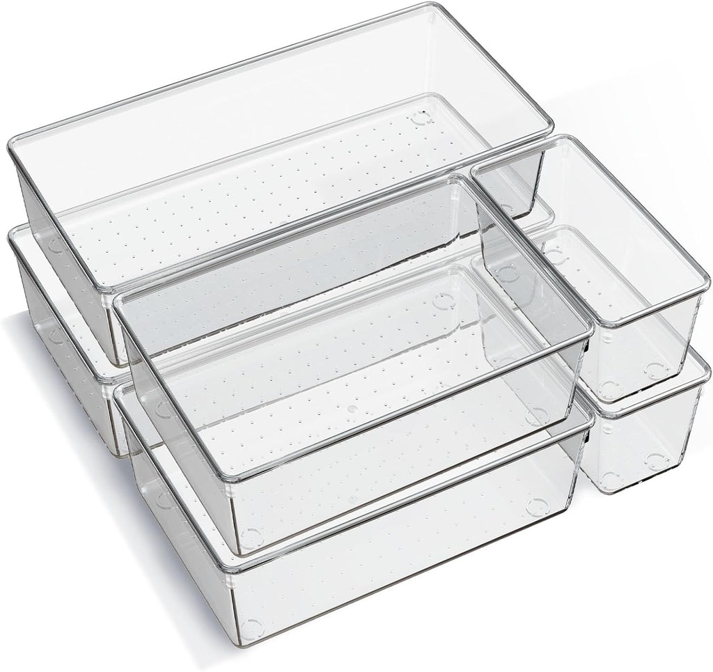 Paquete de 6 bandejas organizadoras grandes de plástico transparent...