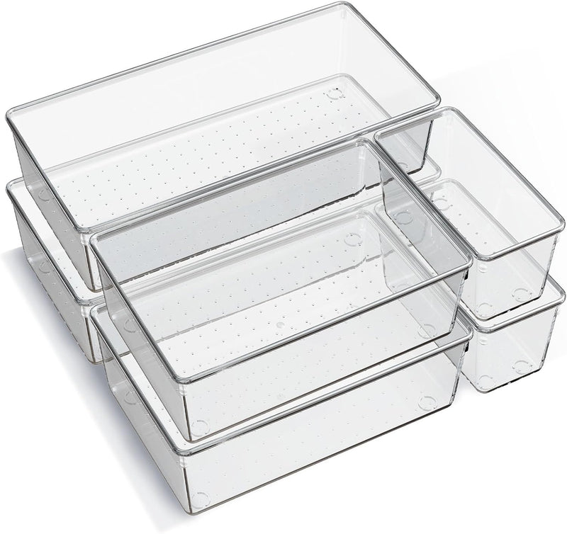 Paquete de 6 bandejas organizadoras grandes de plástico transparent...