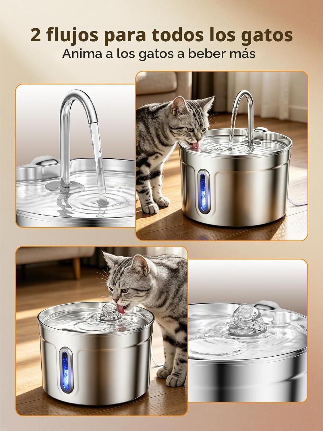 LUVMYPETT Fuente de agua para gatos de acero inoxidable - 74oz\/2.2...