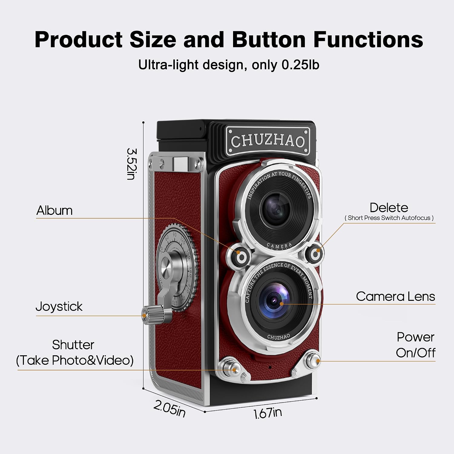 CHUZHAO Mini Cámara Digital Vintage, Estilo TLR Portátil Retro de A...