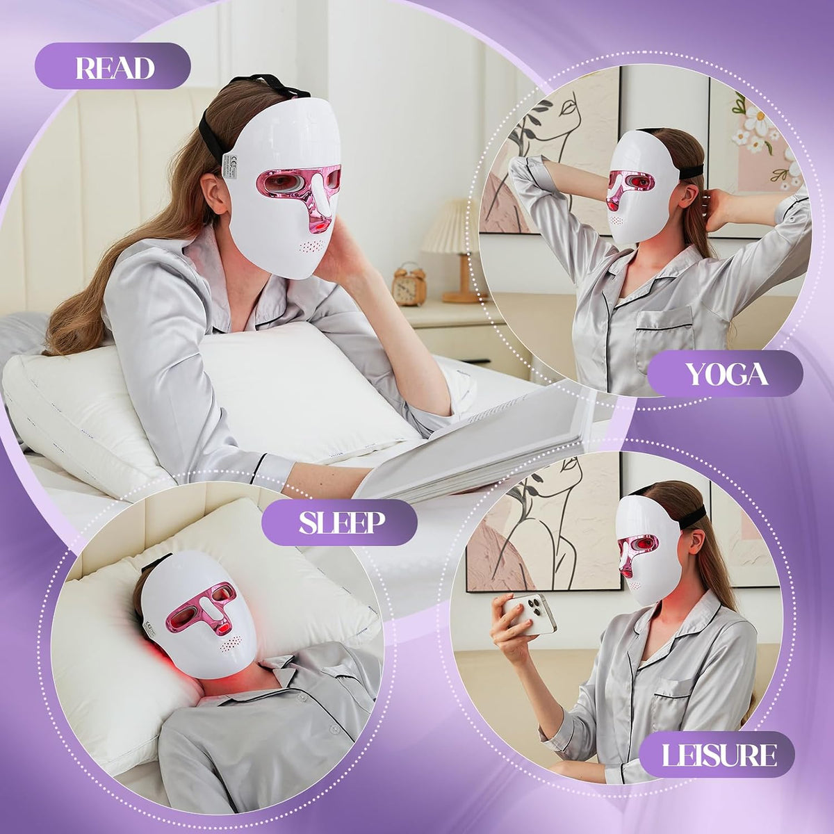 Terapia de luz roja para cara, máscara facial LED de 7 colores, rec...