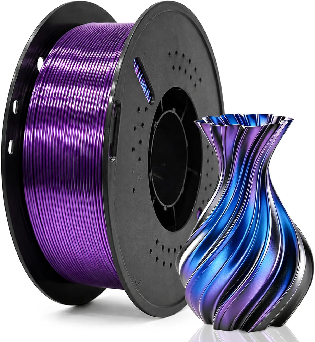 Meuymeu Filamento PLA + de seda tricolor, azul morado y negro, fila...