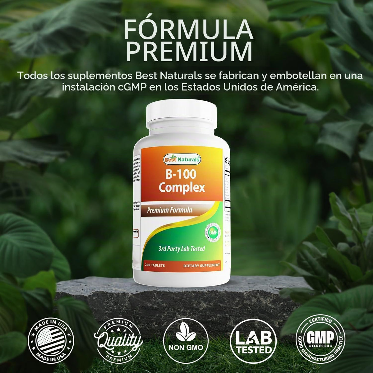 Best Naturals Complejo de vitamina B con inositol, PABA 240 comprim...