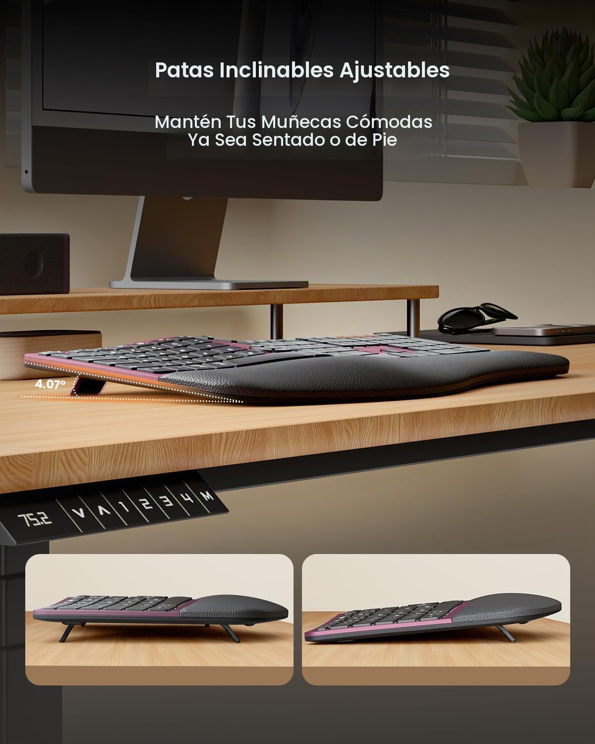 ProtoArc Teclado y Ratón Inalámbrico Ergonómico, EKM01 Plus Combo d...