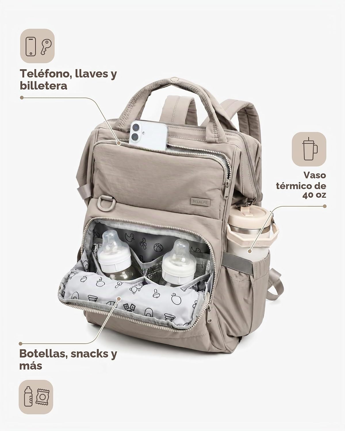 BELALIFE Mochila para pañales con cambiador, organizador para el cu...