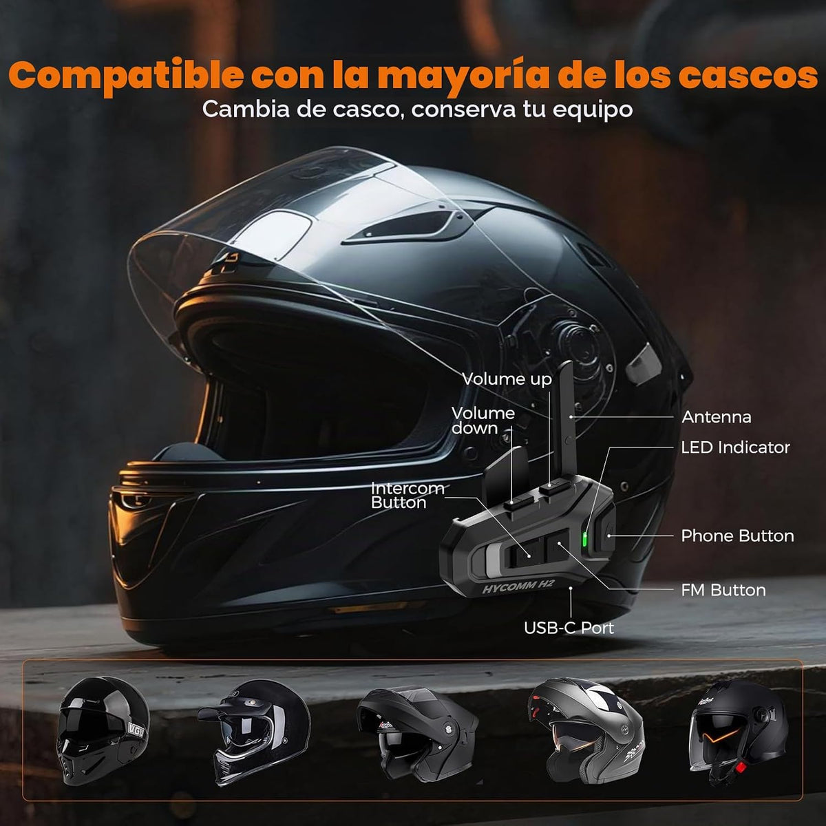 HYCOMM H2 Auriculares Bluetooth para motocicleta, intercomunicador...