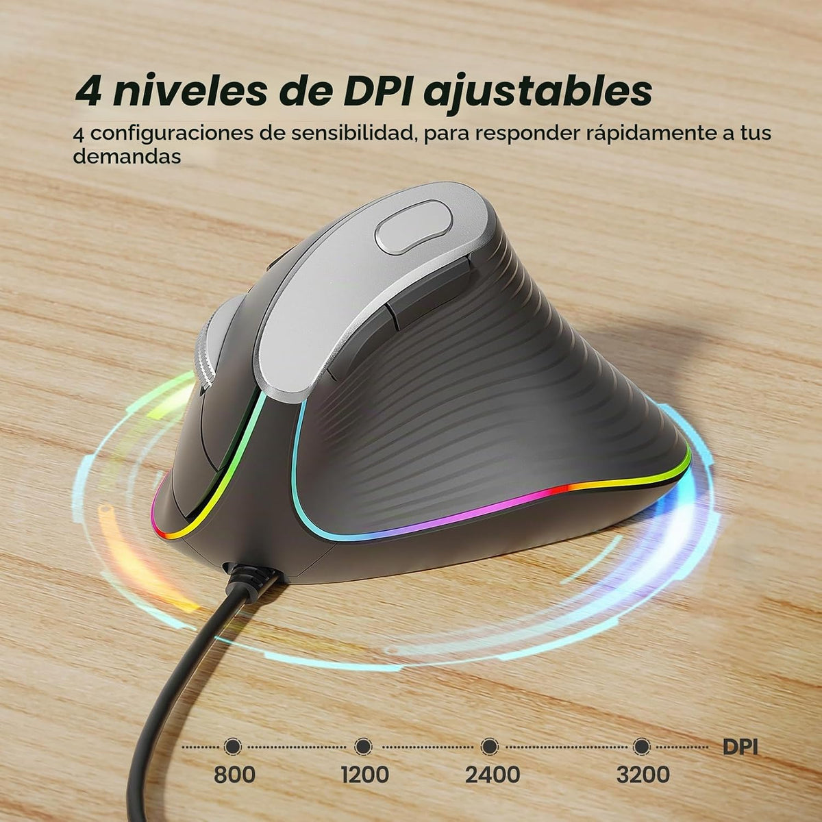 Nulea M504 Ratón Vertical con Cable, Ratón Óptico Ergonómico USB co...
