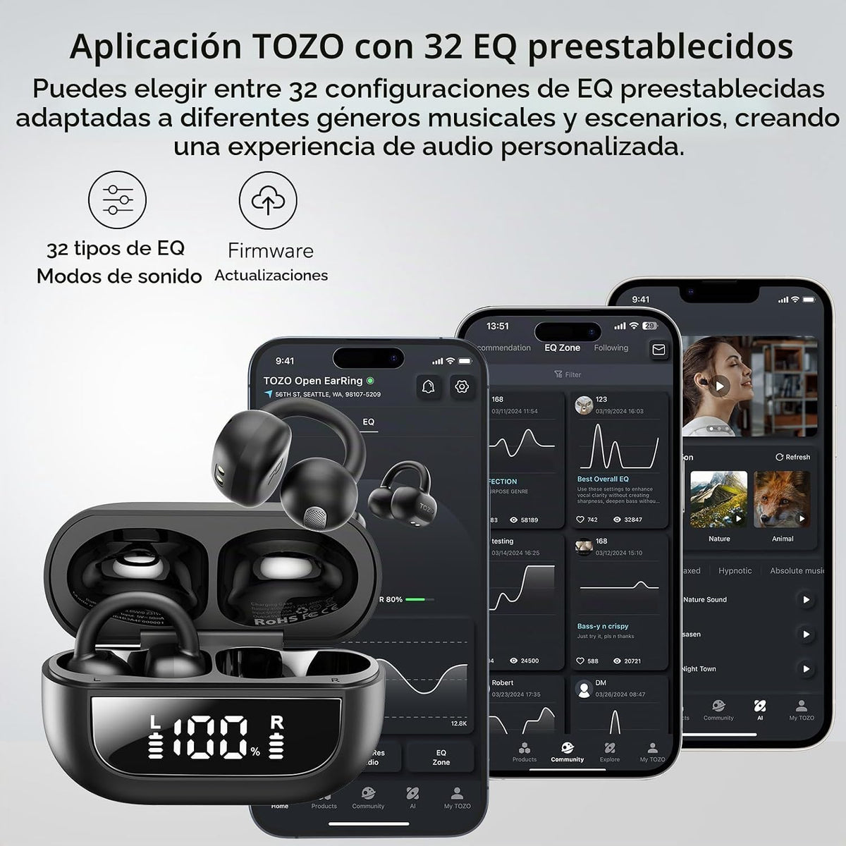 TOZO OpenEarRing - Auriculares inalámbricos con clip de oreja abier...