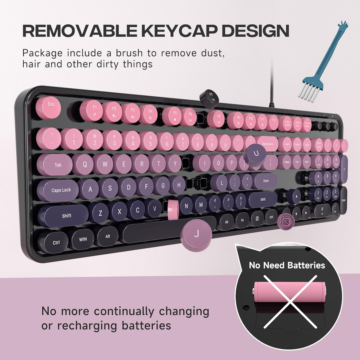 Dilter Teclado de máquina de escribir retro con cable, teclado USB...