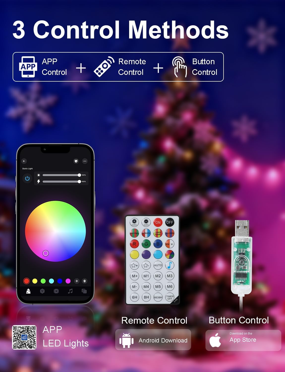 echosari Guirnalda de luces inteligentes de Navidad de 33 pies RGB...