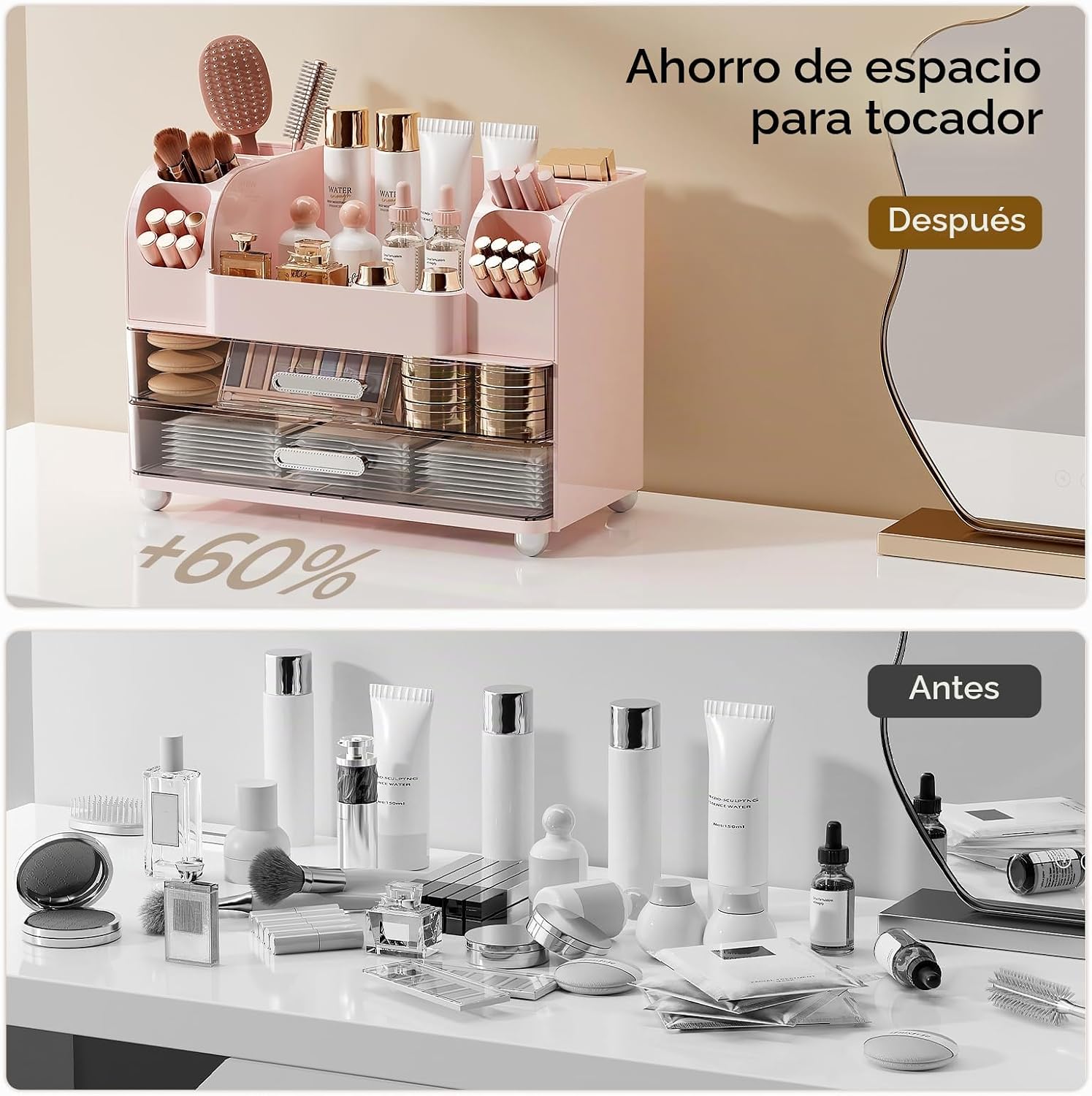 UFORU Organizador de maquillaje para tocador con 2 cajones grandes,...