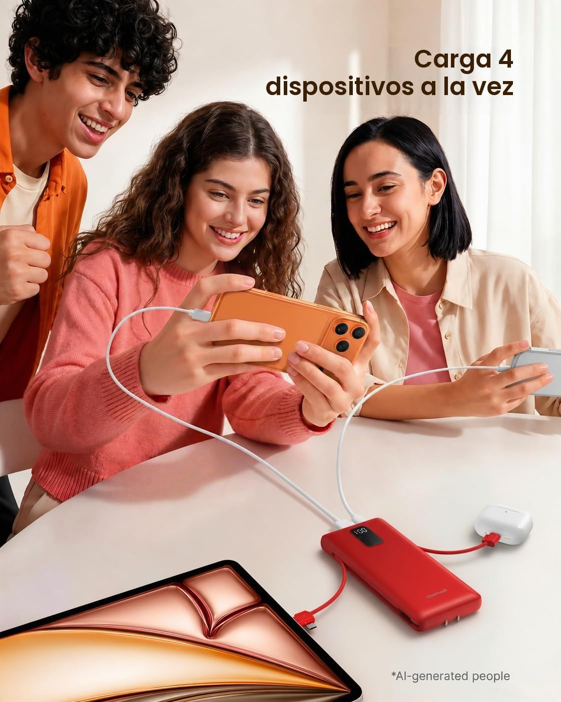 charmast Cargador portátil de 10000 mAh con cables incorporados y e...