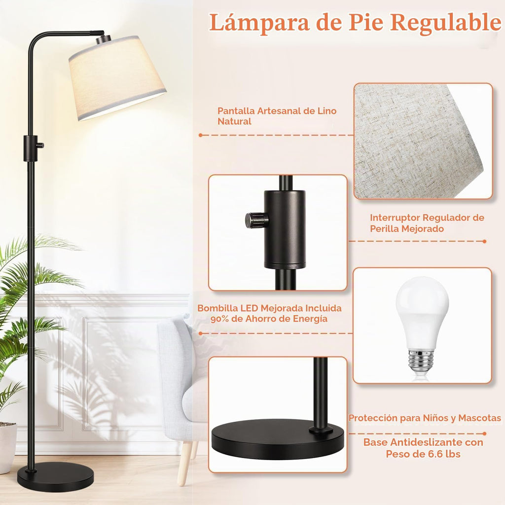 Nintiue 【Actualizada】Lámpara de pie regulable, bombilla LED de 1000...