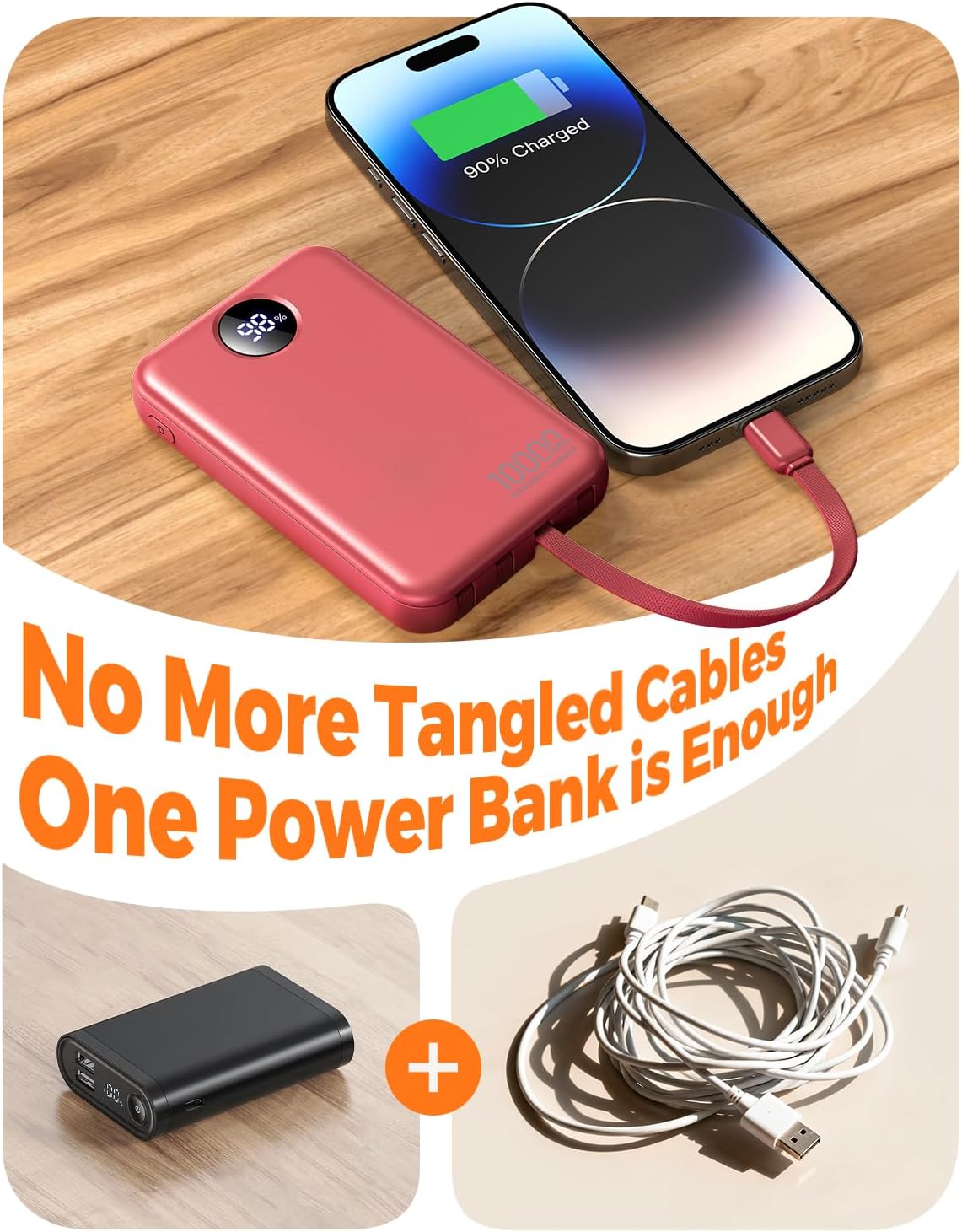 Zmmyuluo Cargador portátil con 4 cables incorporados, batería de ca...