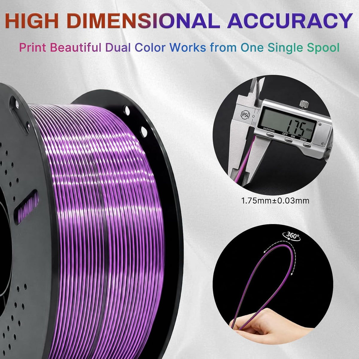 Colourbing Filamento de impresora 3D PLA+ de seda presecada de dobl...