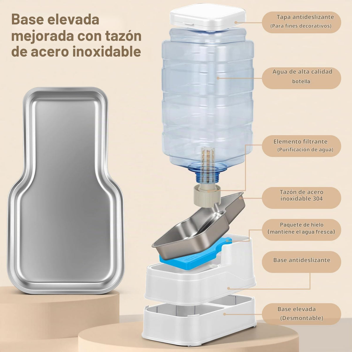 Dispensador de agua automático para mascotas de 2.2 galones para pe...