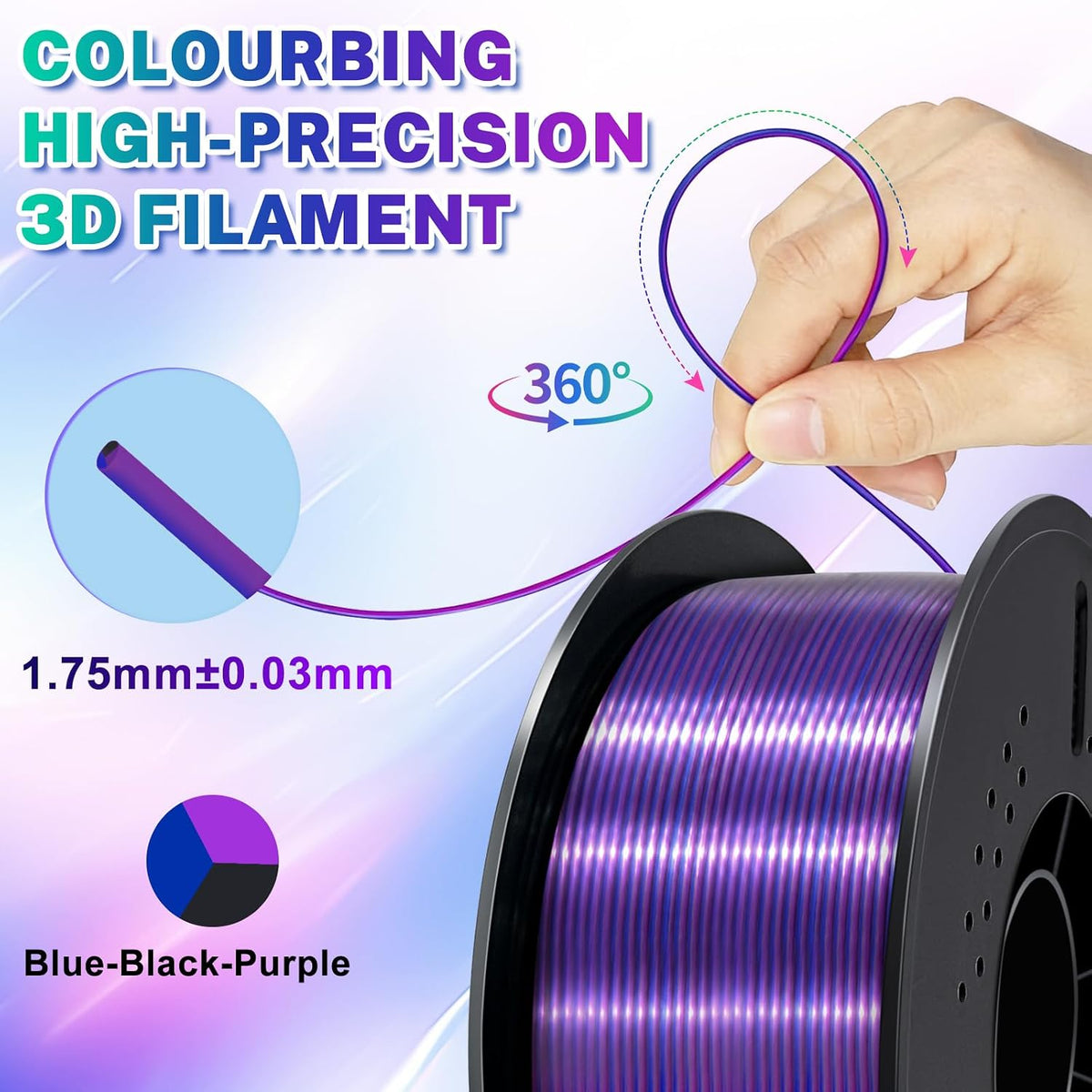 Colourbing Filamento para impresora 3D PLA + de seda tricolor de 0....