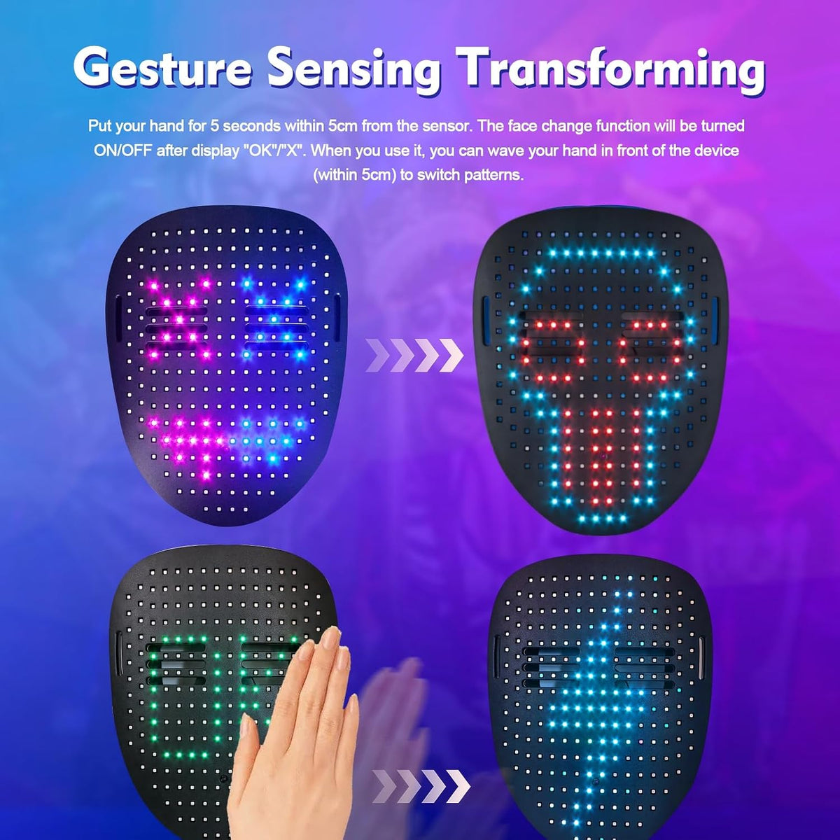 Máscara con luz LED con detección de gestos, juguetes para niños, r...