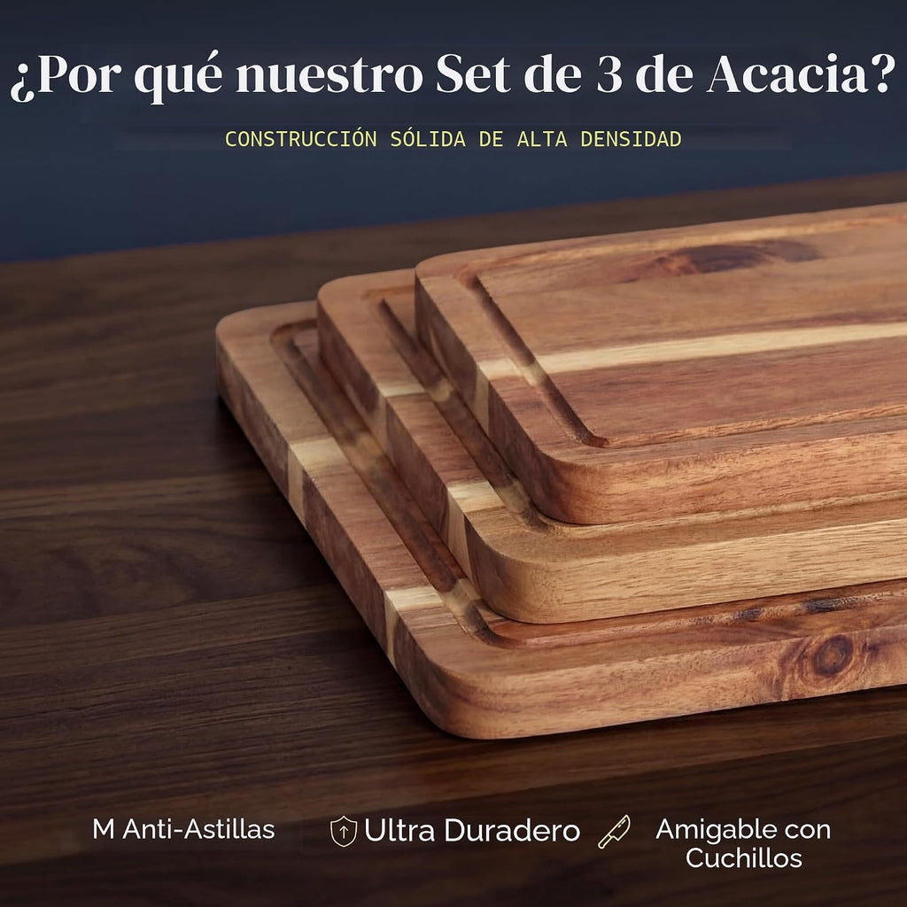 Deer &amp; Oak Juego de tablas de cortar de acacia de 3 piezas no t...