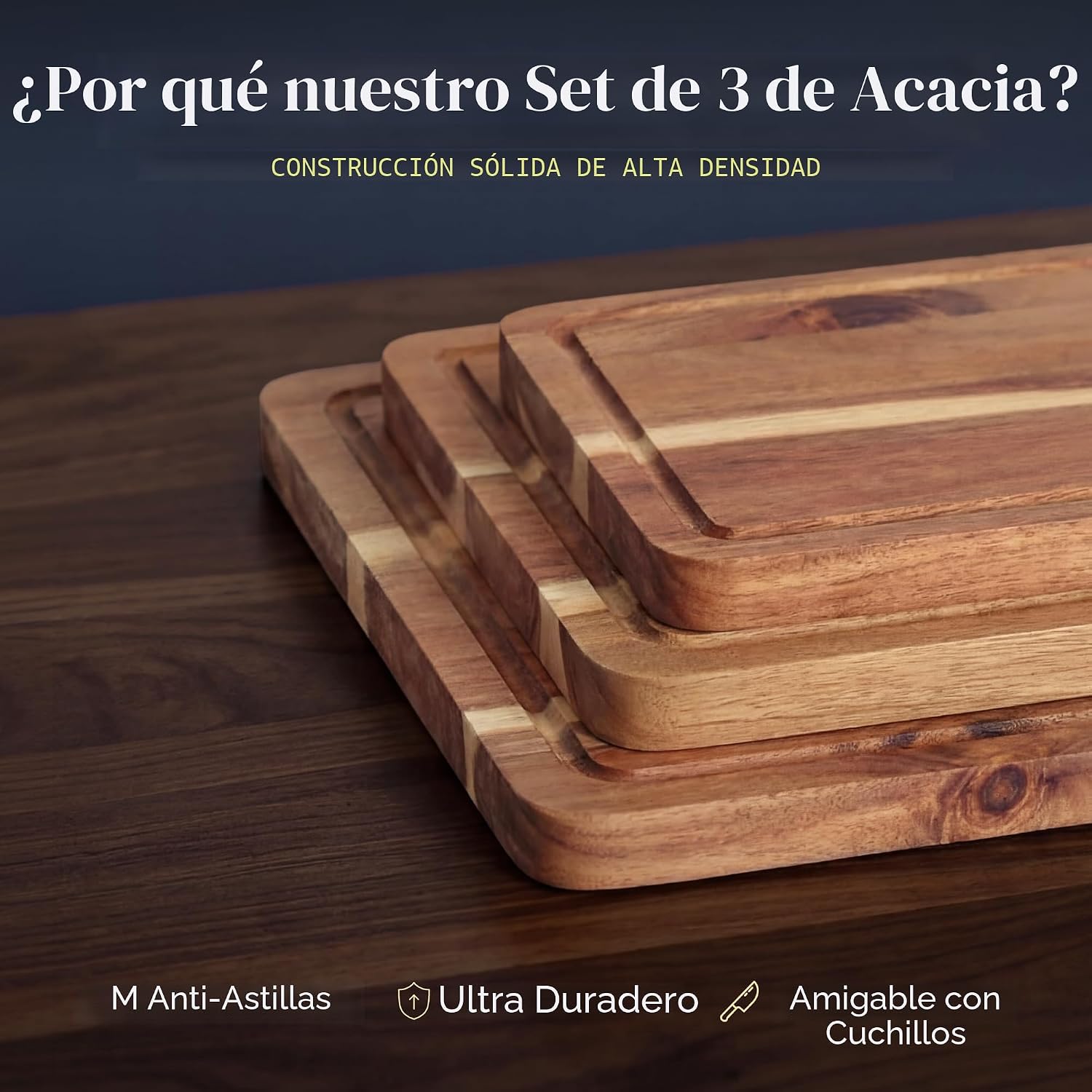 Deer &amp; Oak Juego de tablas de cortar de acacia de 3 piezas no t...