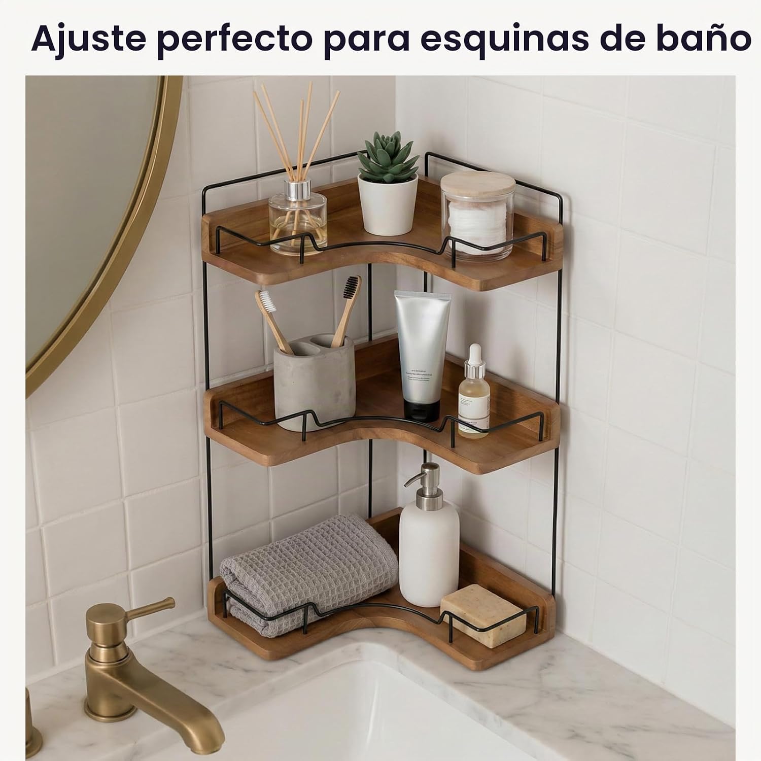 Snuvid Organizador de encimera de baño de 3 niveles, estante esquin...