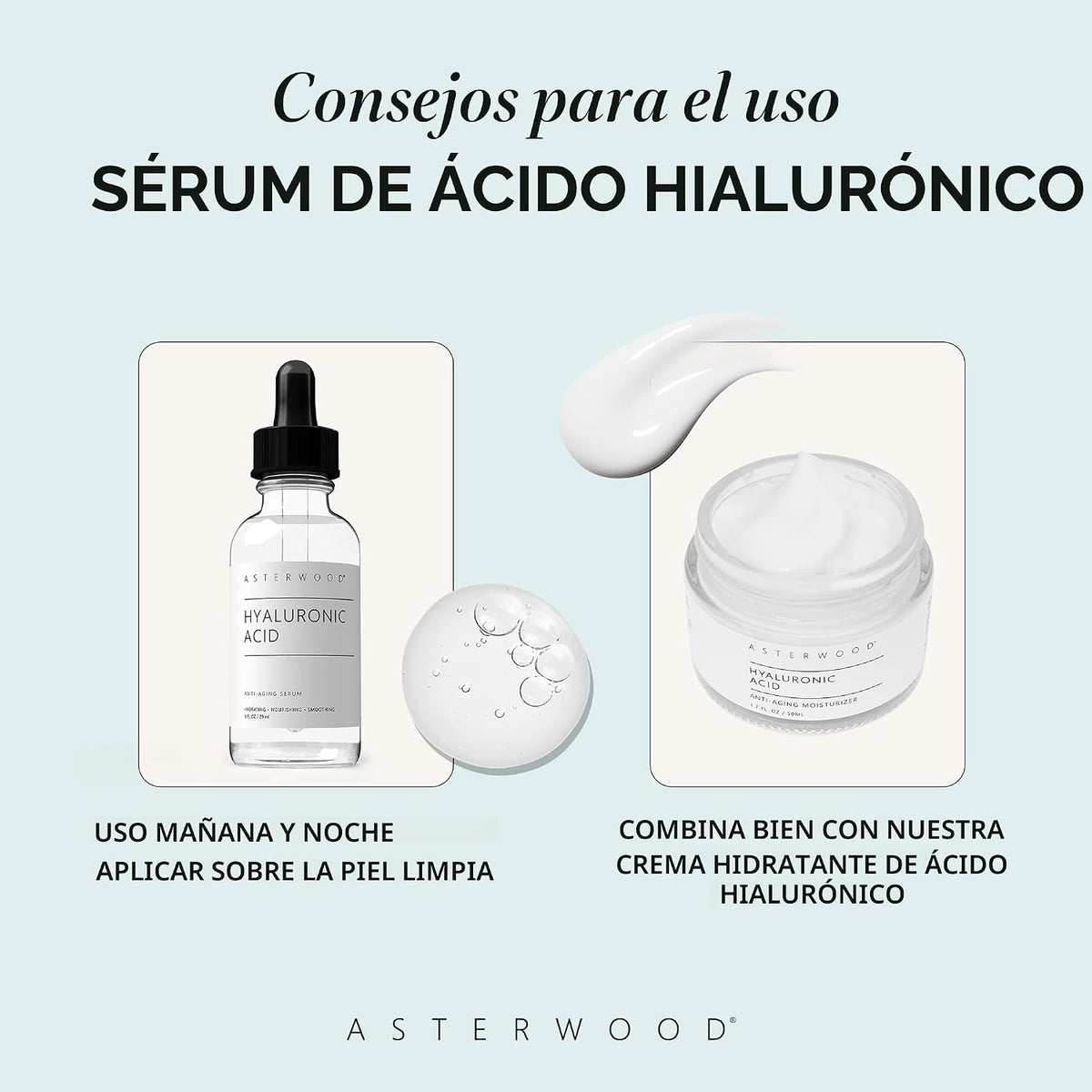Suero de ácido hialurónico puro Asterwood para rostro, antienvejeci...