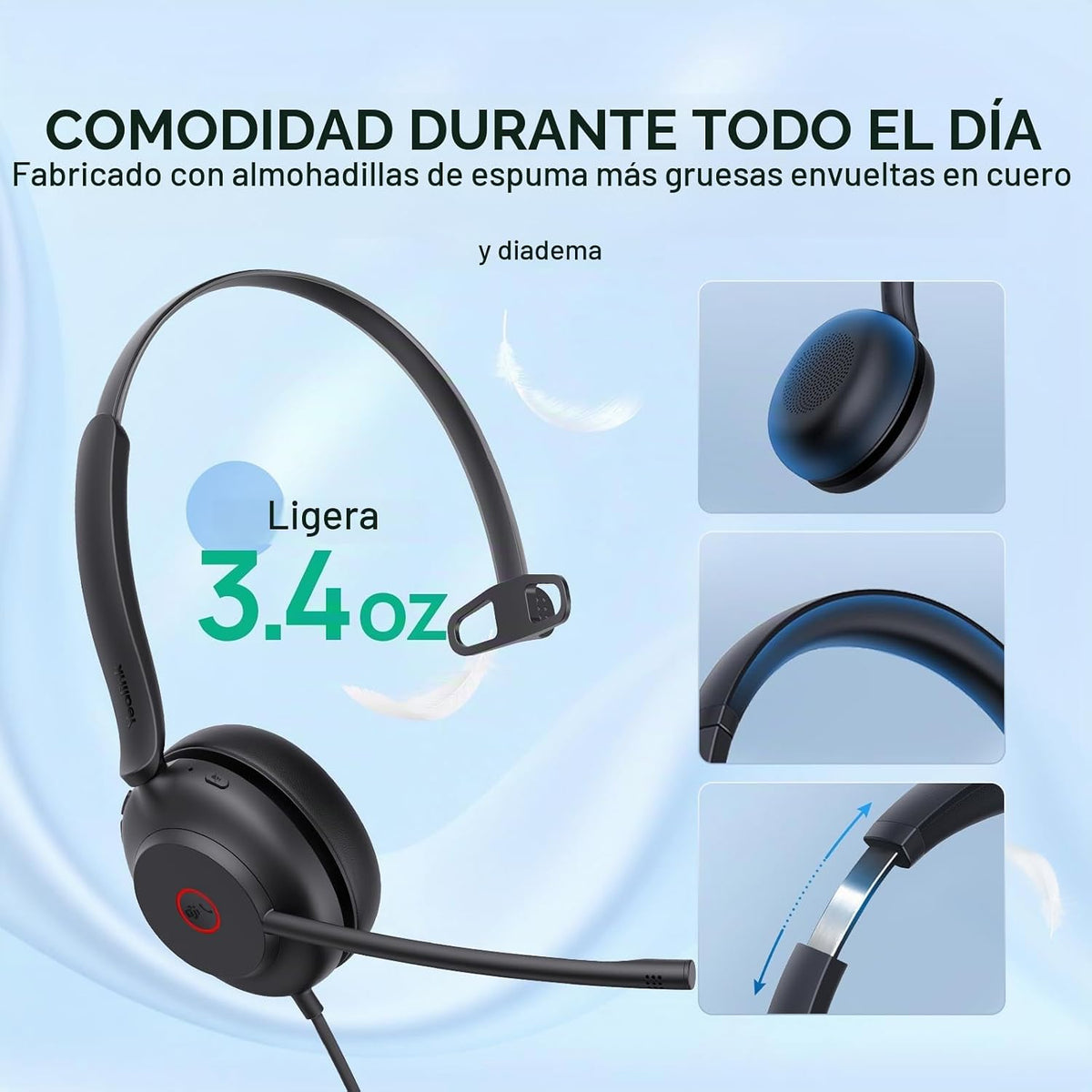 Auriculares con cable Yealink UH35, USB-A, micrófono con cancelació...