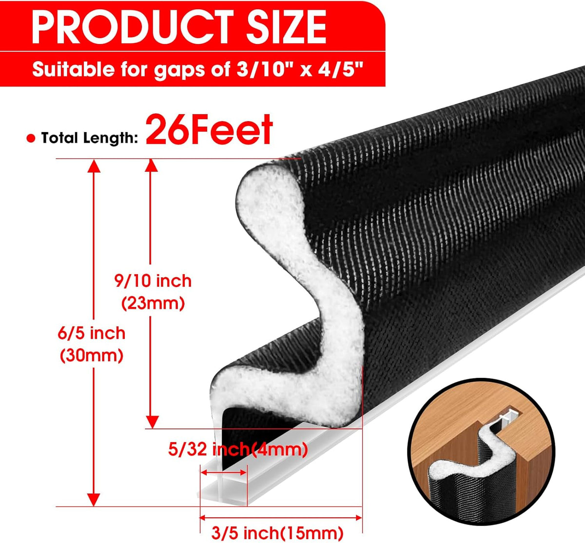 Burlete de Puerta Extra Ancho para Sellar, Burlete Negro Kerf para...