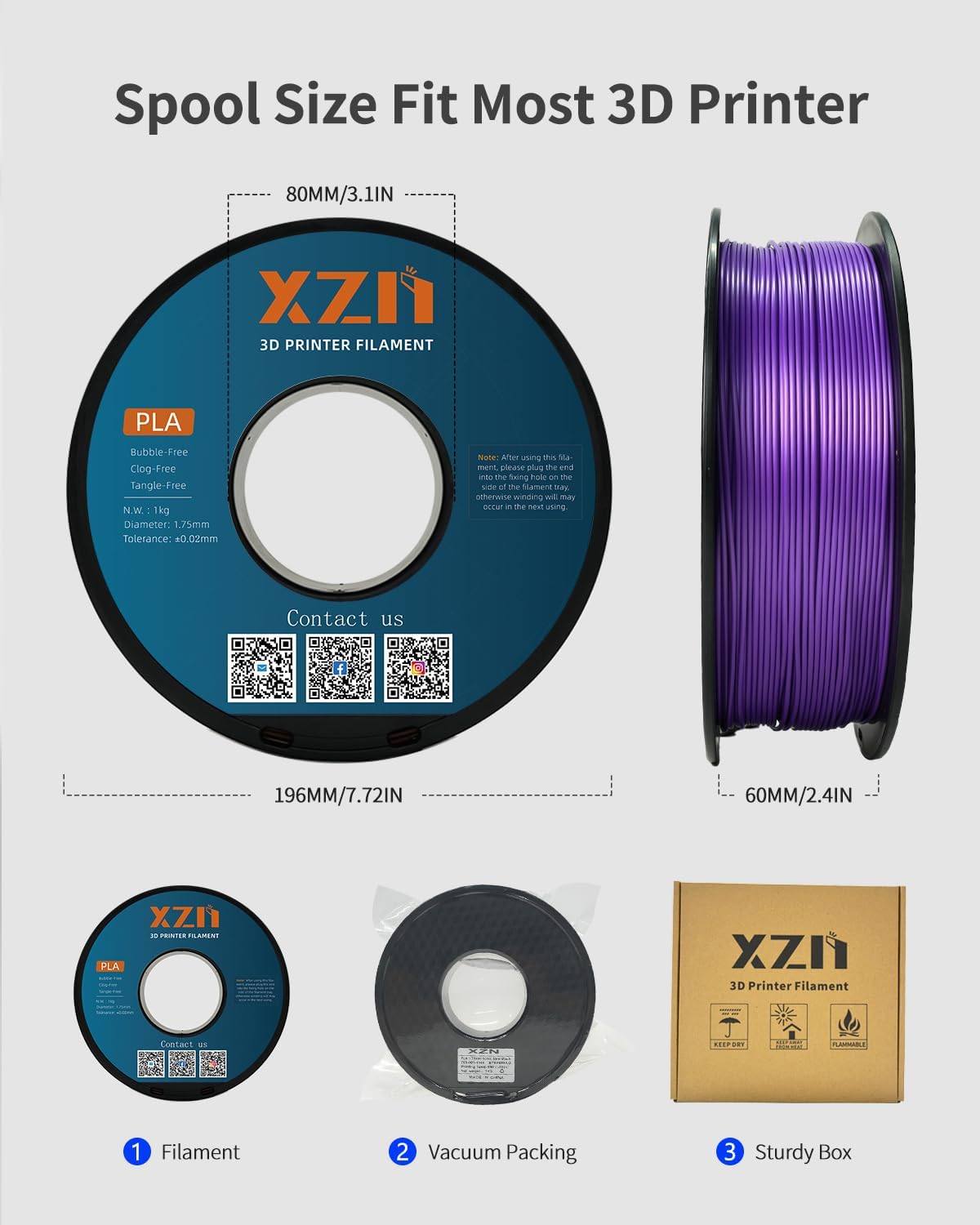 XZN Filamento PLA 1.75mm Púrpura, filamento para impresora 3D de 1k...
